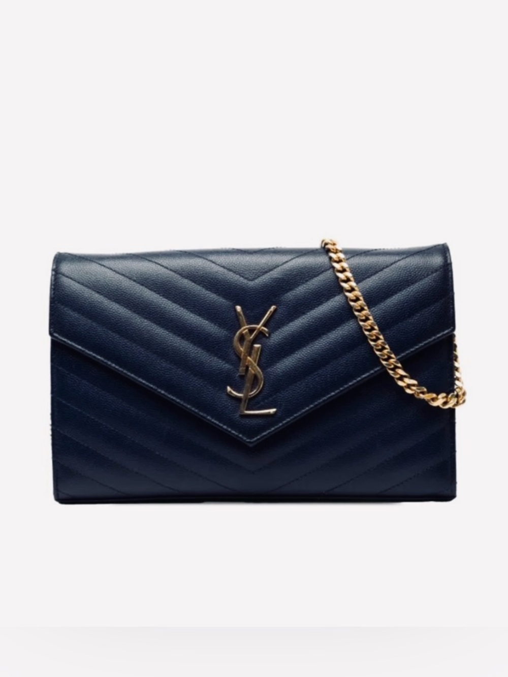 Saint Laurent 2014 Grain De Poudre Chevron Monogram Envelope Chain Wallet